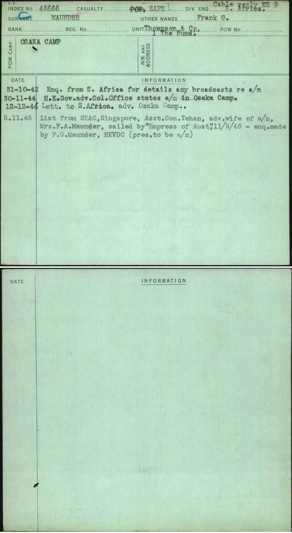 Maunder, Frank G, [No Service Number]