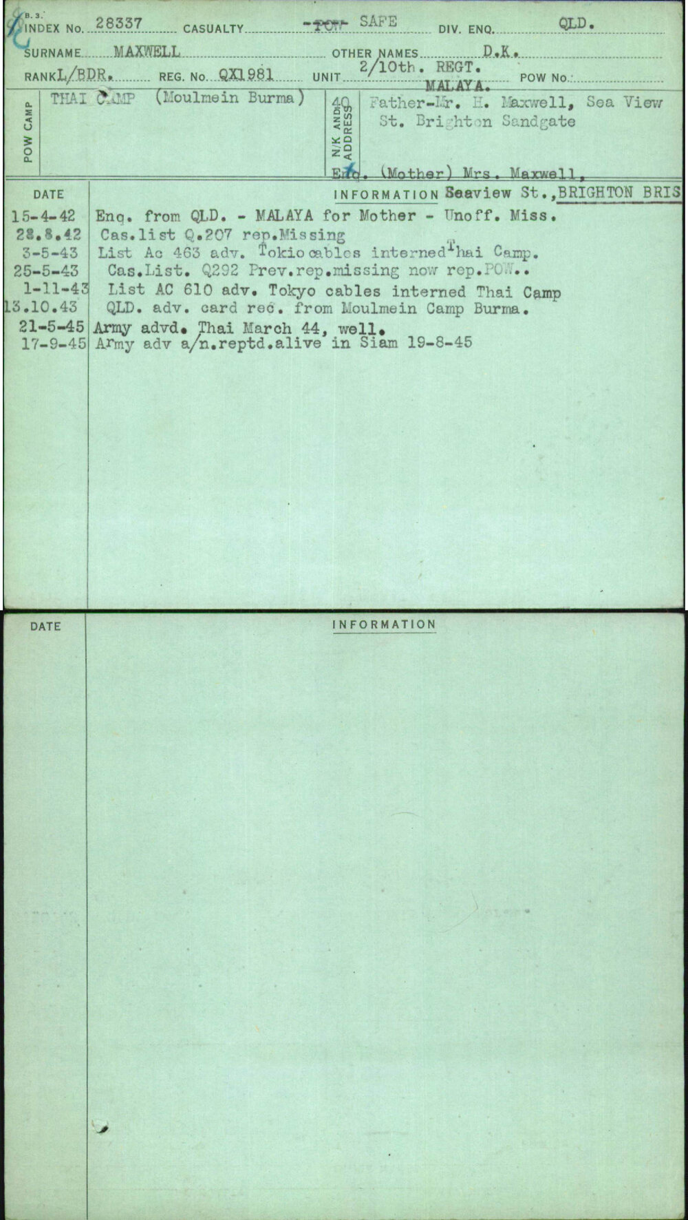 Maxwell, D K, QX1981