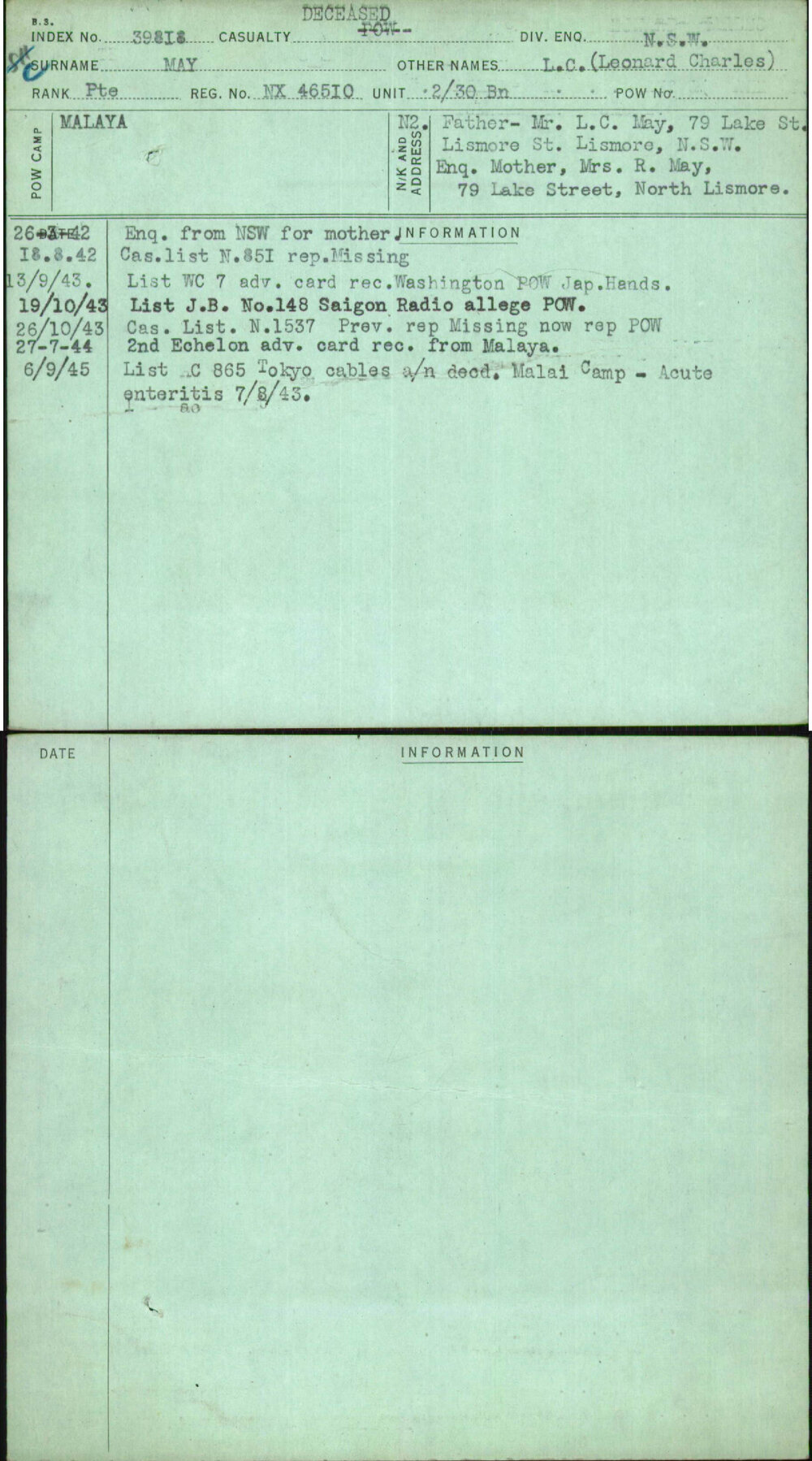 May, L C (Leonard Charles), NX46510