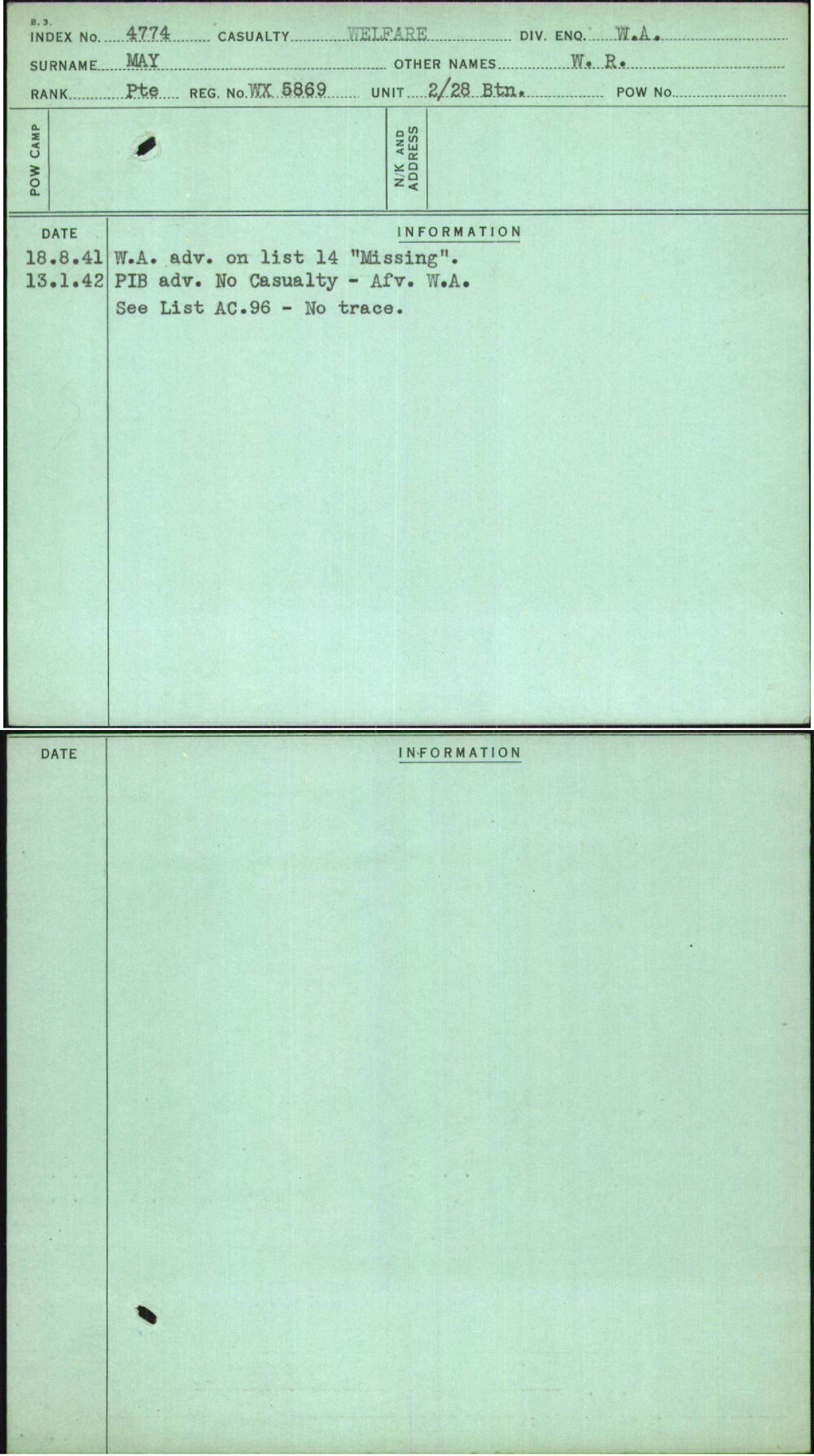 May, W R, WX5869
