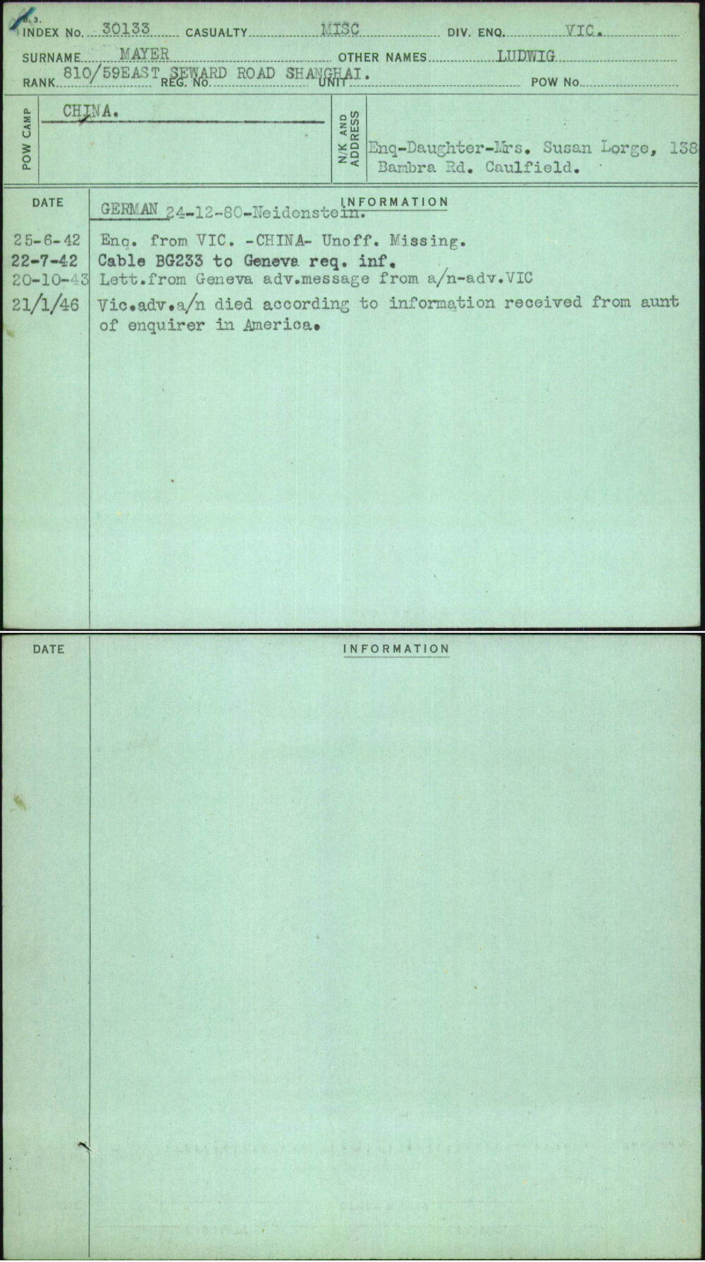 Mayer, Ludwig, [No Service Number]