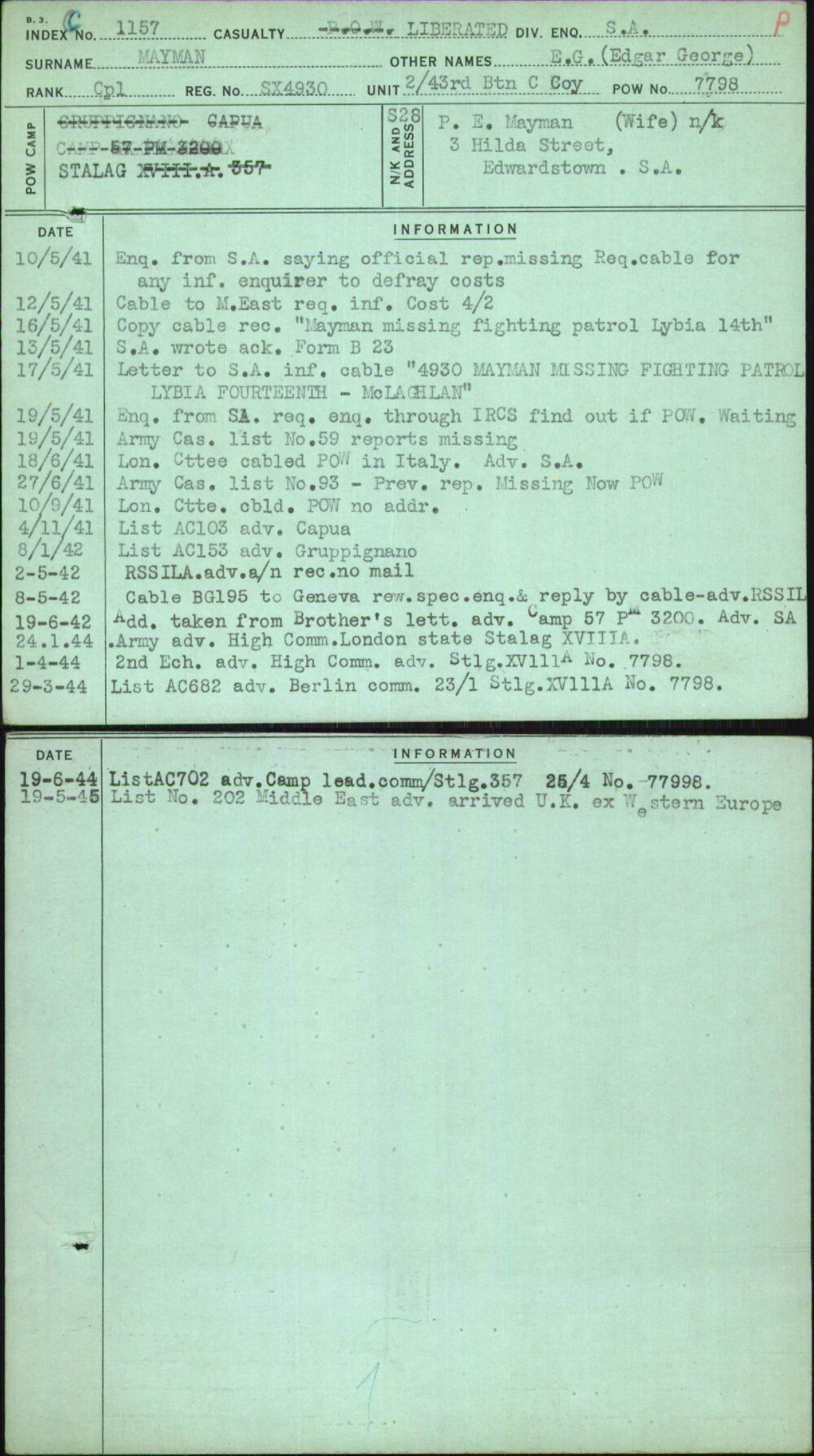 Mayman, E G (Edgar George), SX4930