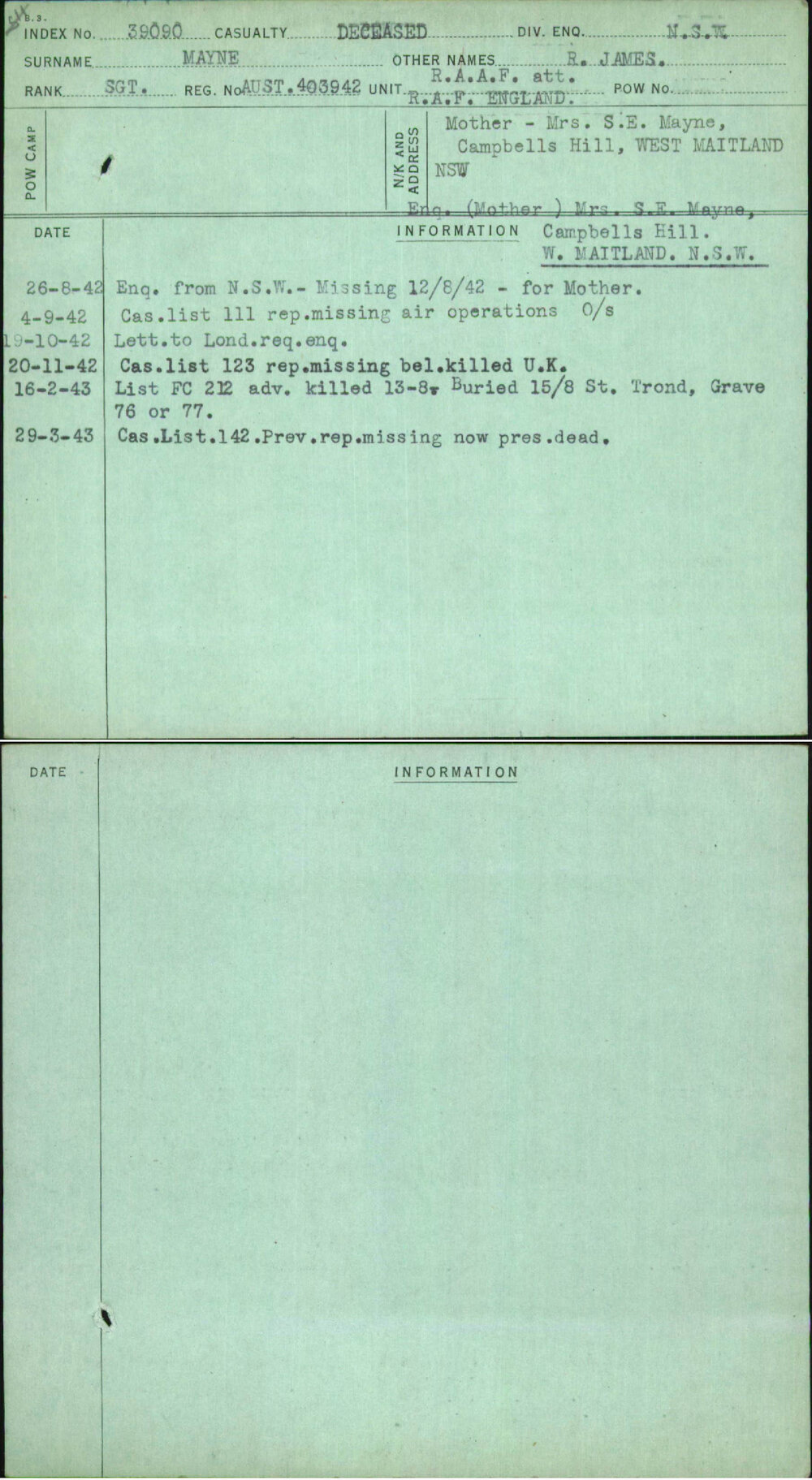 Mayne, R James, Aust403942