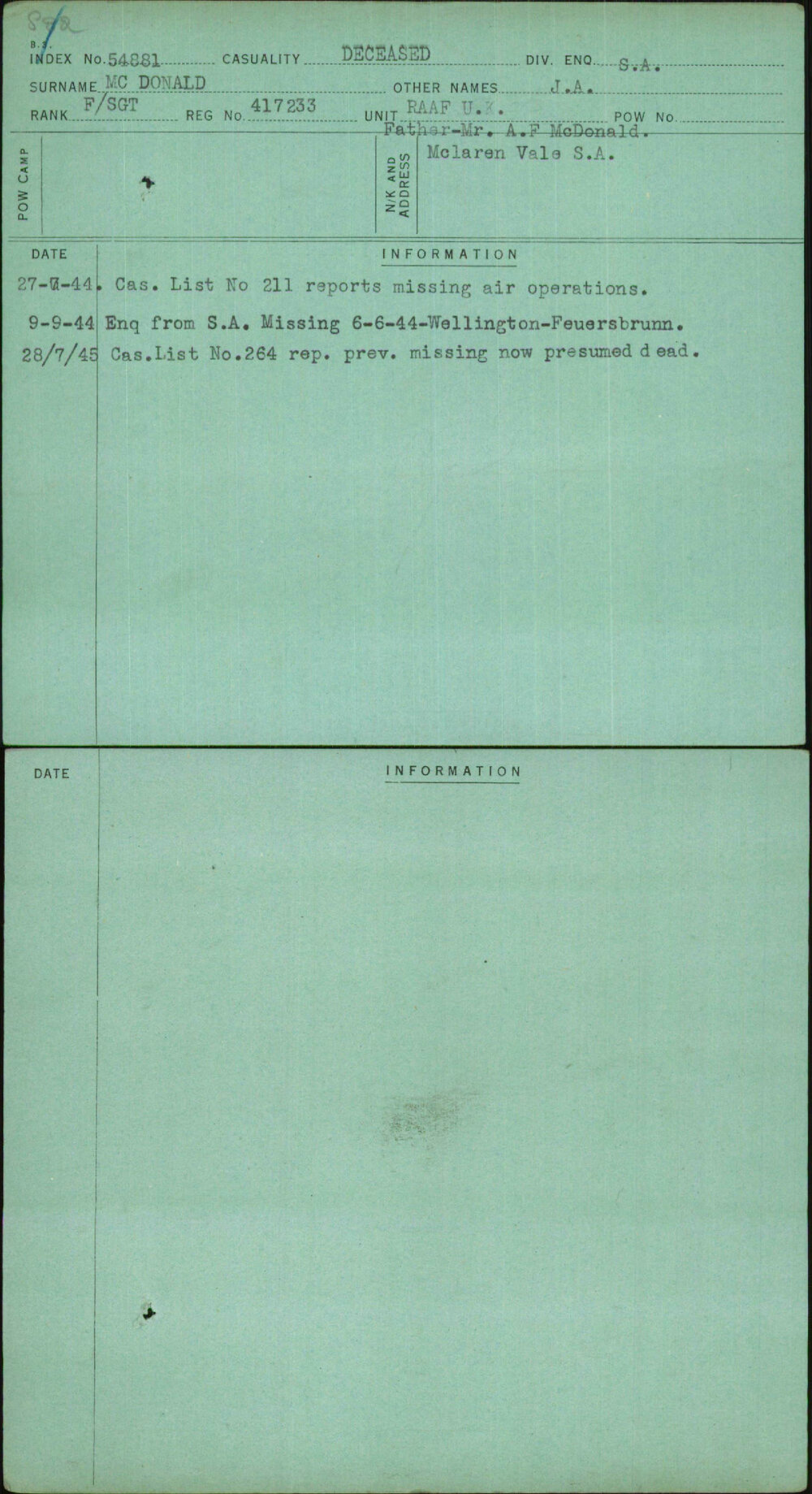 Mc Donald, J A, 417233