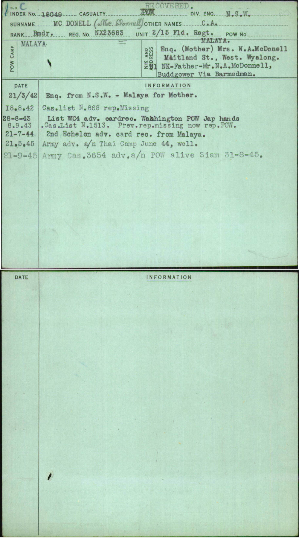 Mc Donell (Mc Donnell), C A, NX23683