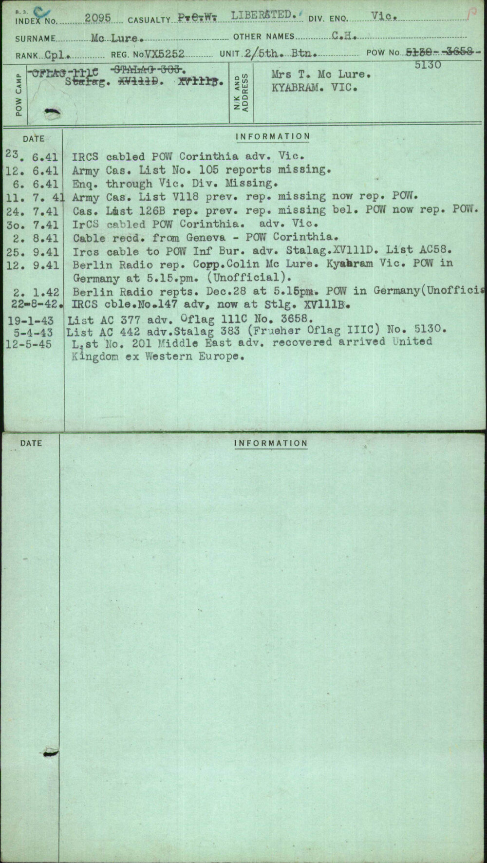 Mc Lure, C H, VX5252