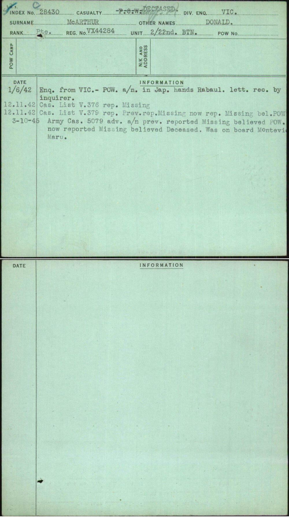 Mcarthur, Donald, VX44284