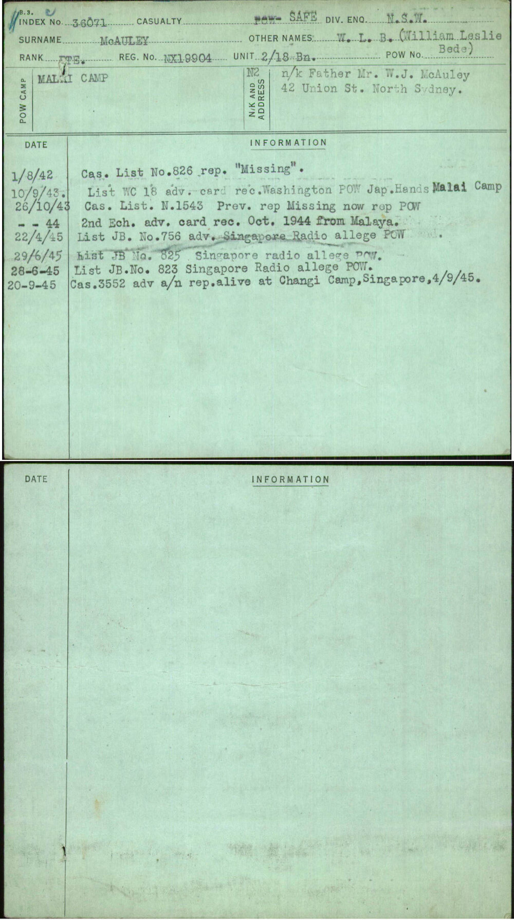 Mcauley, W L B (William Leslie Bede), NX19904