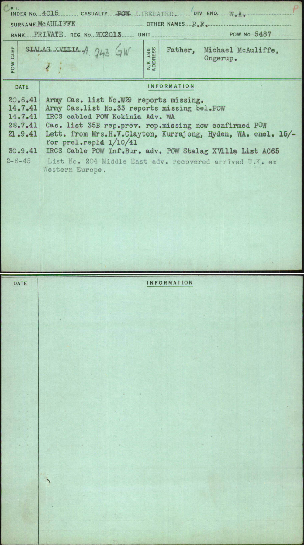 Mcauliffe, P F, WX2013