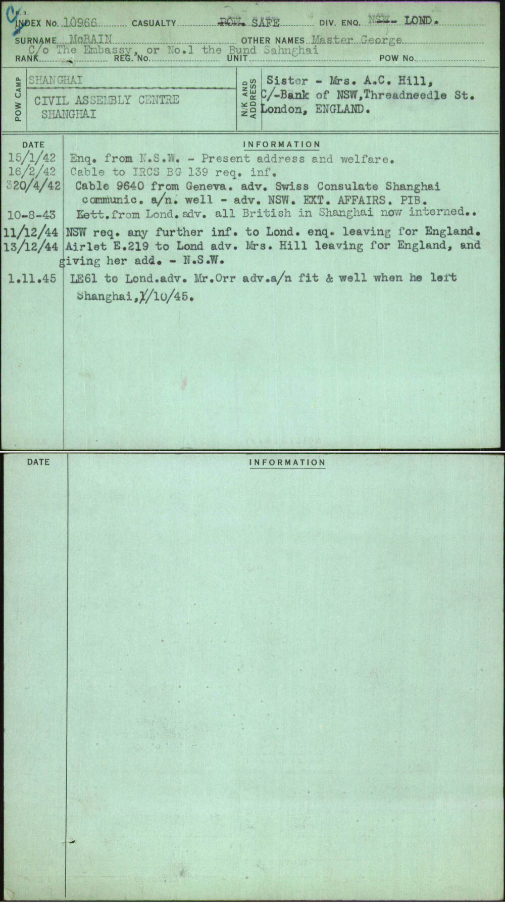 Mcbain, Master George, [No Service Number]