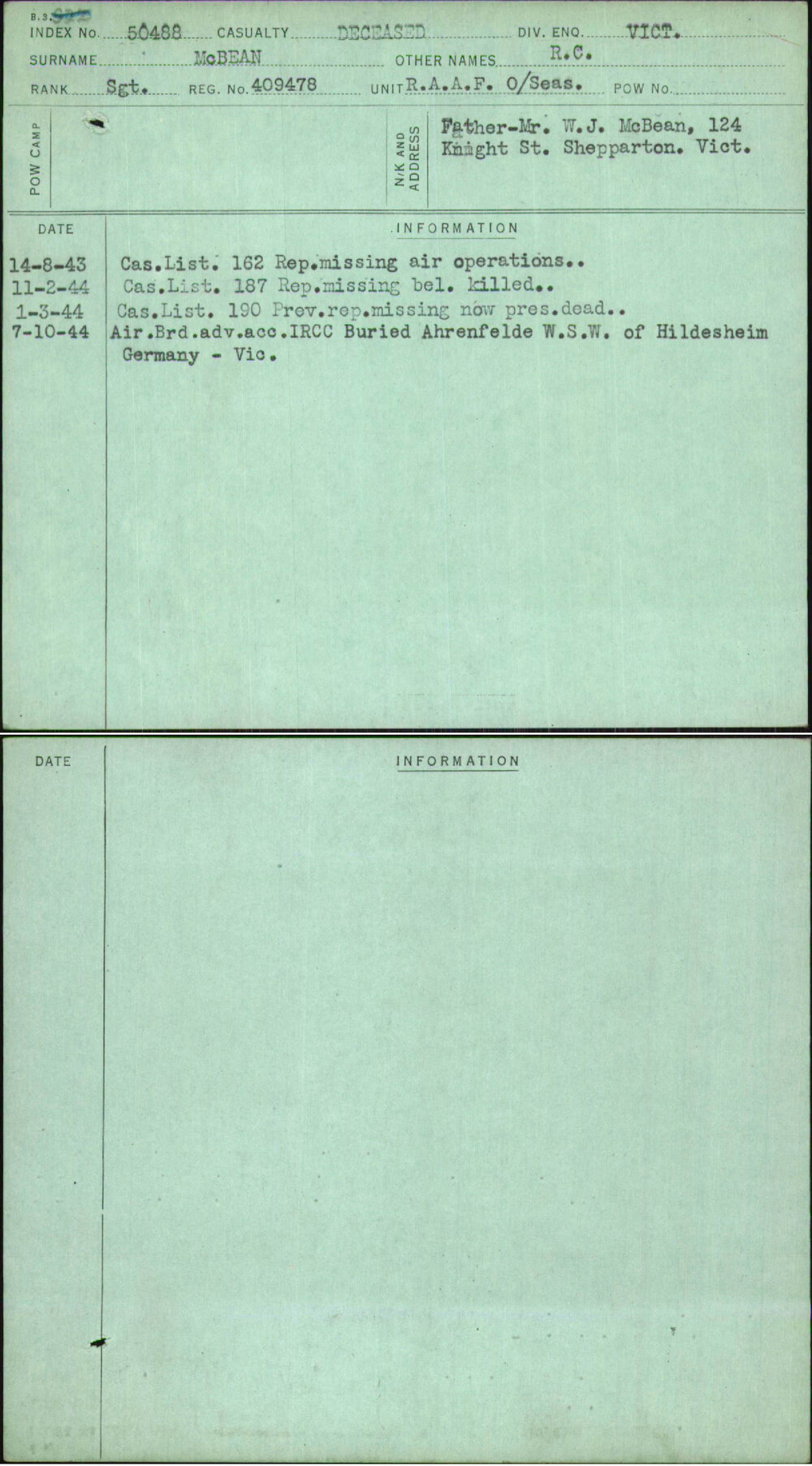 Mcbean, R C, 409478