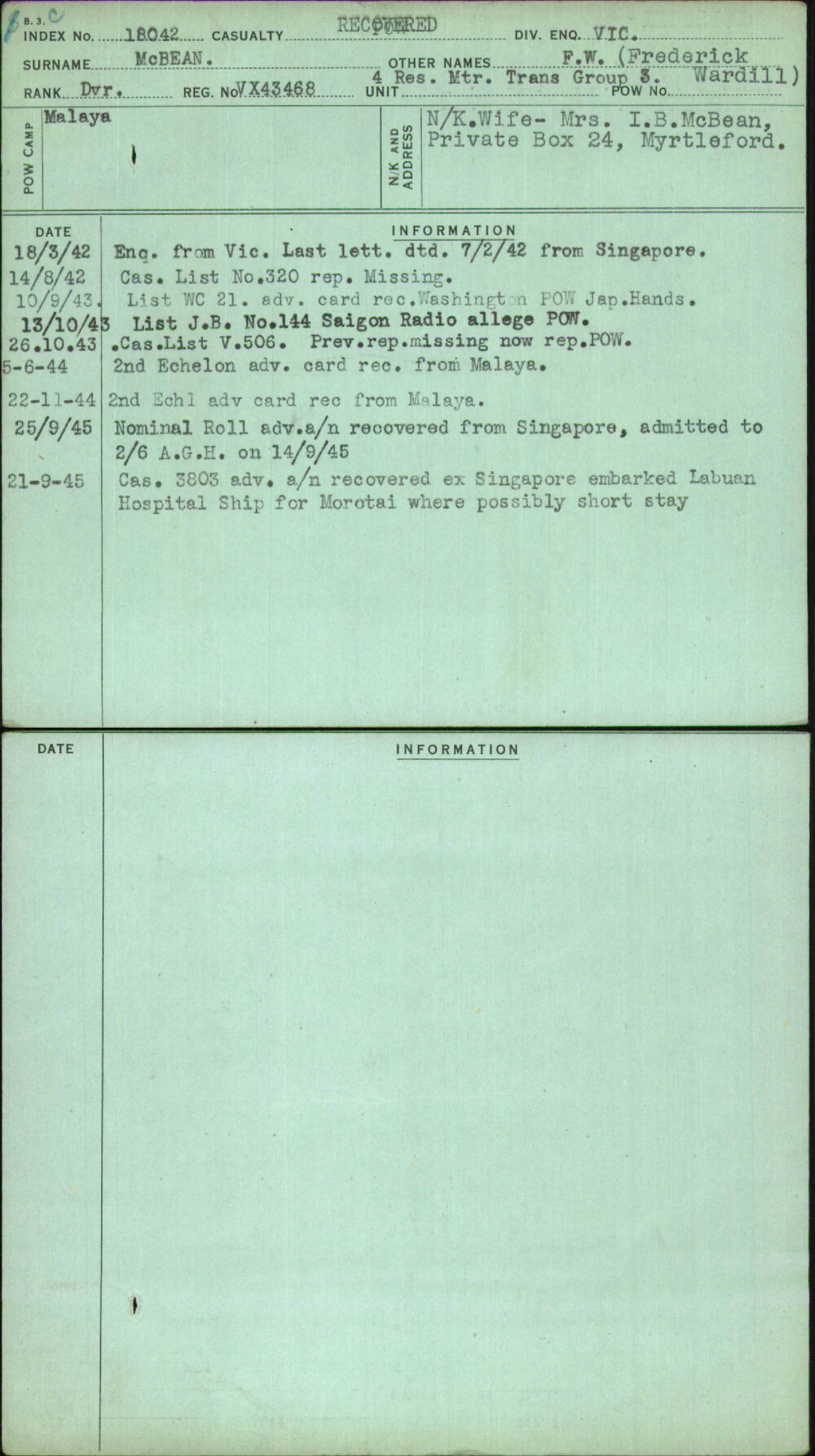 Mcbean, F W (Frederick Wardill), VX43468