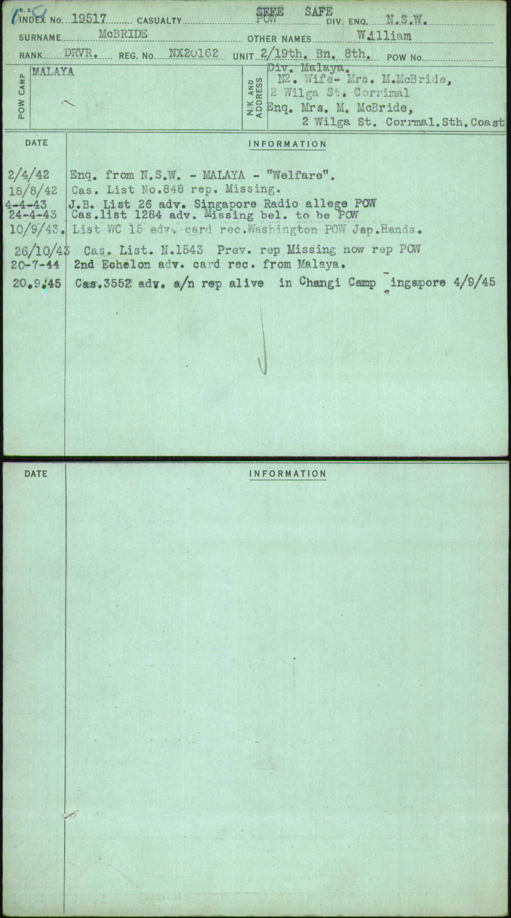 Mcbride, William, NX20162
