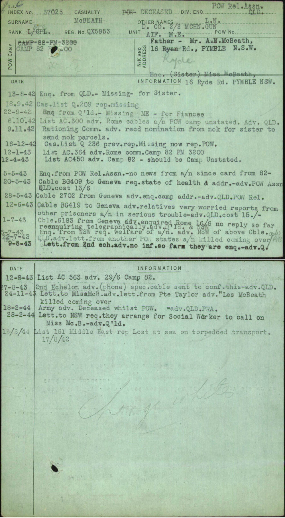 Mcbeath, L N, QX5953