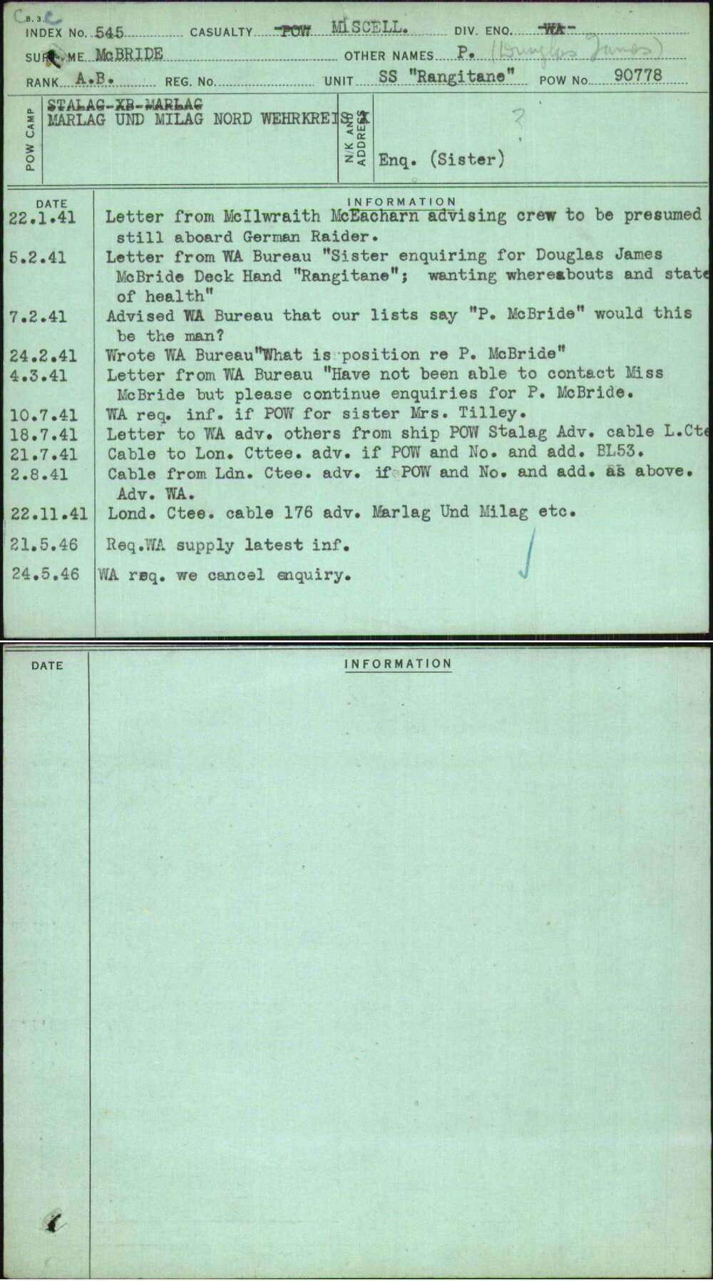 Mcbride, P (Douglas James), [No Service Number]