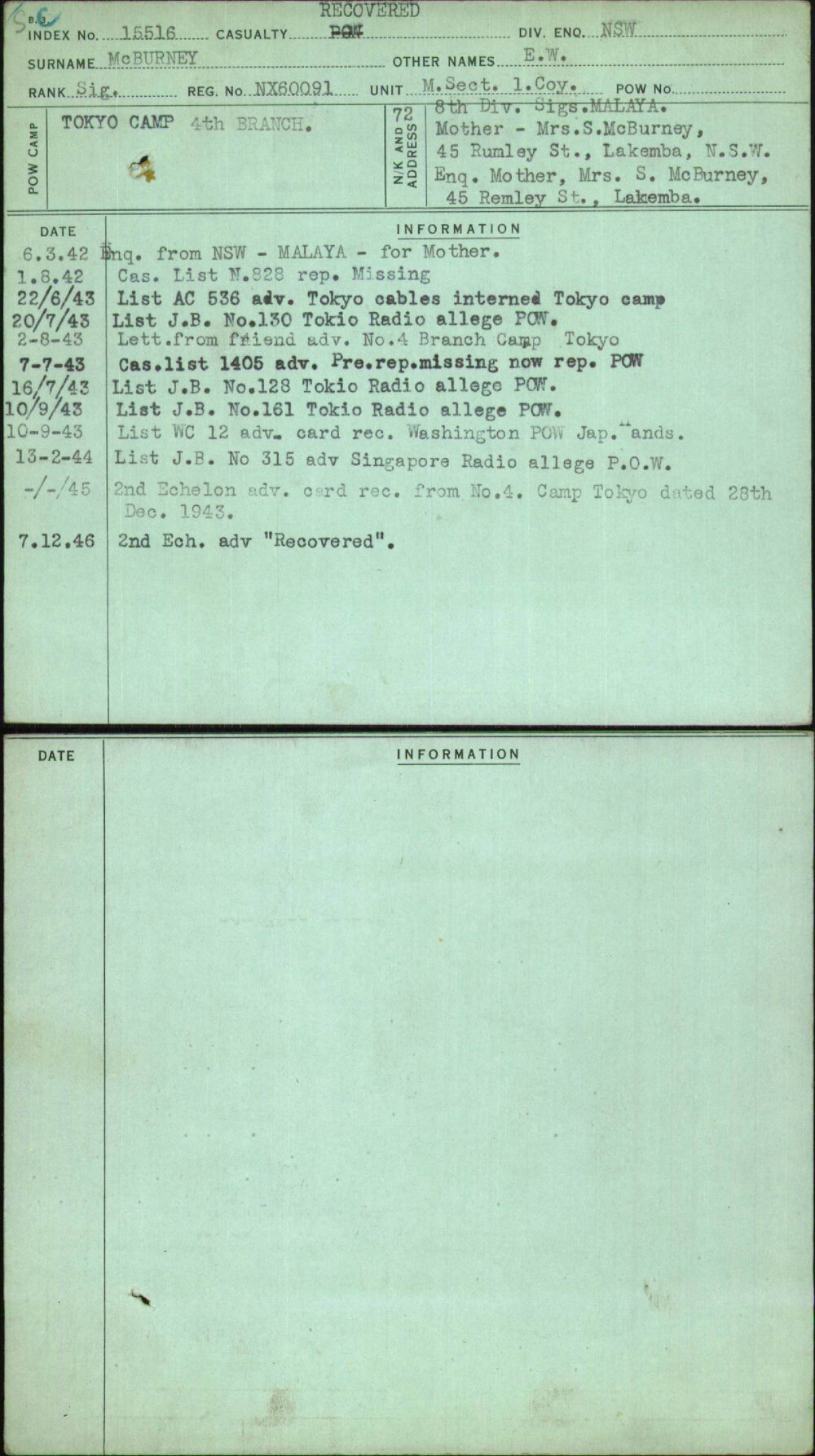 Mcburney, E W, NX60091