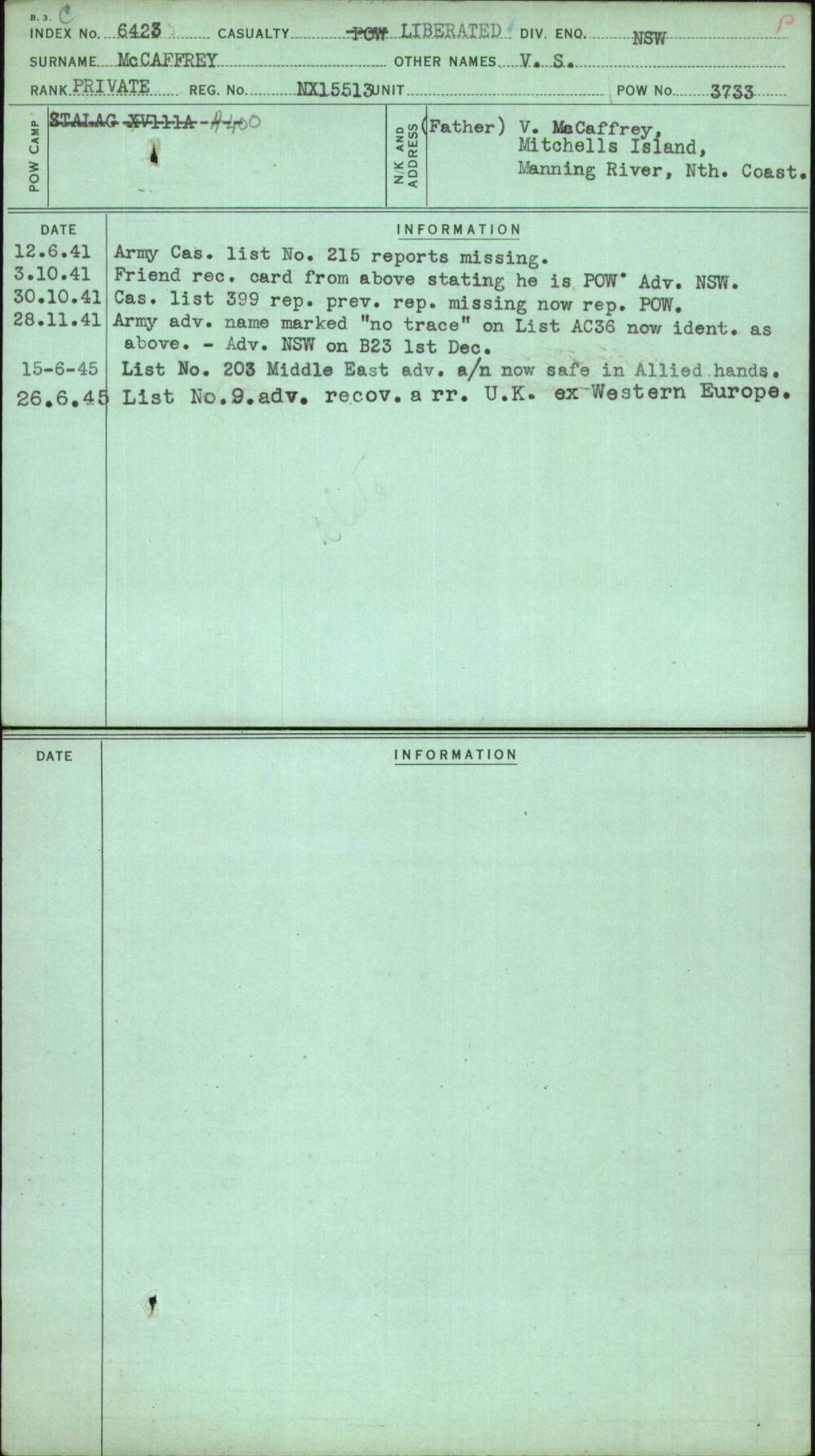 Mccaffrey, V S, NX15513