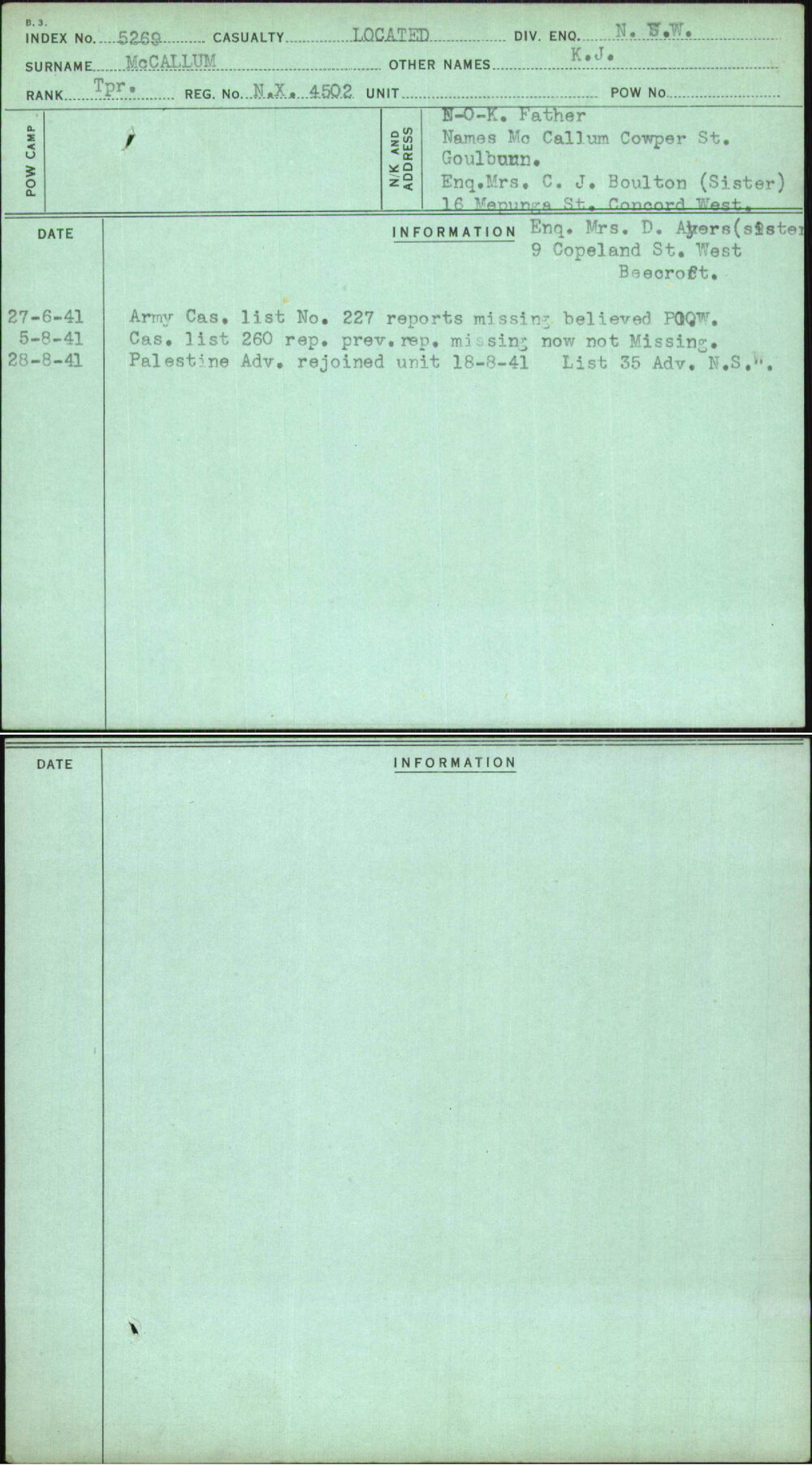 Mccallum, K J, NX4502