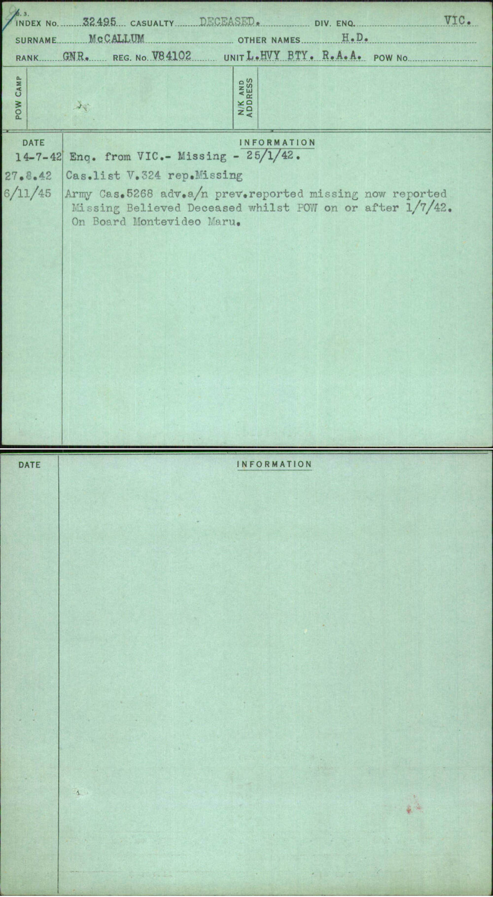 Mccallum, H D, V84102