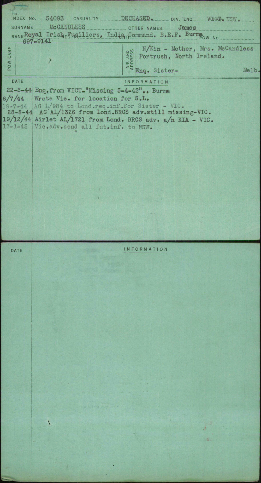 Mccandless, James, [No Service Number]