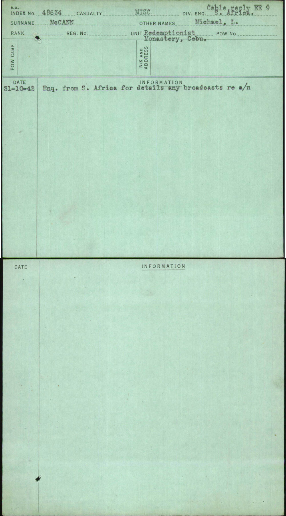 Mccann, Michael L, [No Service Number]