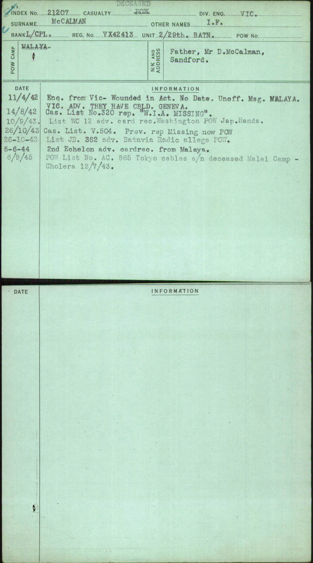 Mccalman, I F, VX42413