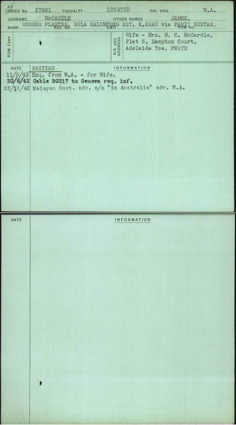Mccardle, James, [No Service Number]