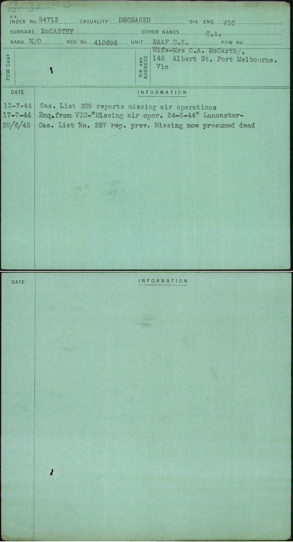 Mccarthy, C A, 410696