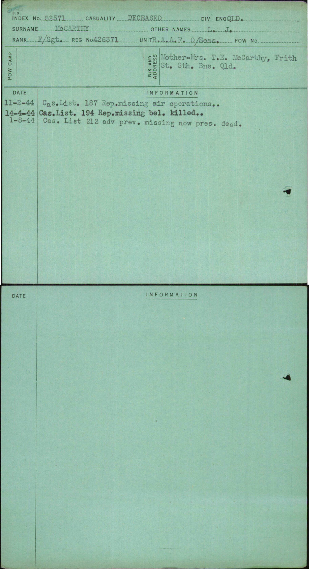 Mccarthy, L J, 426371