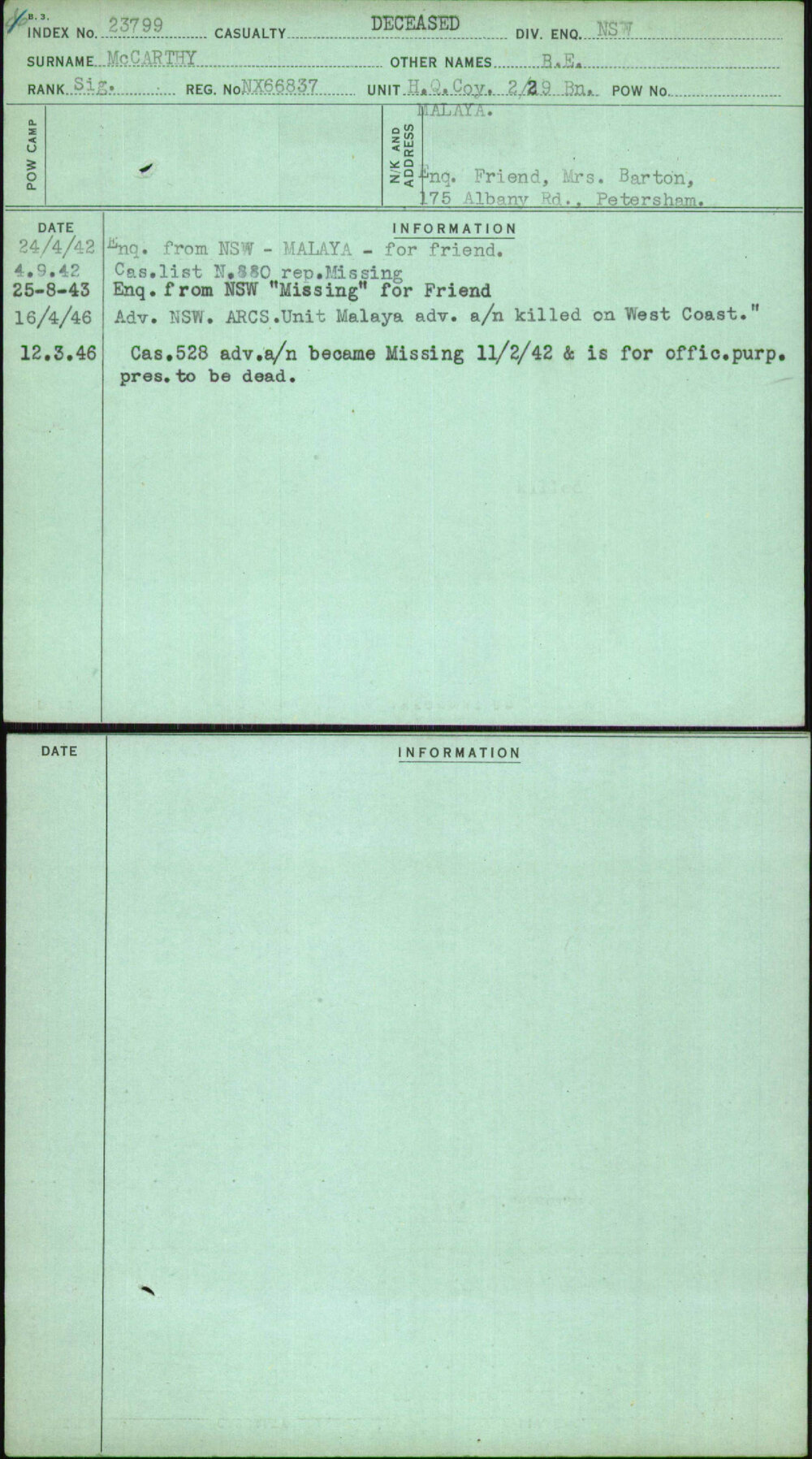 Mccarthy, B E, NX66837