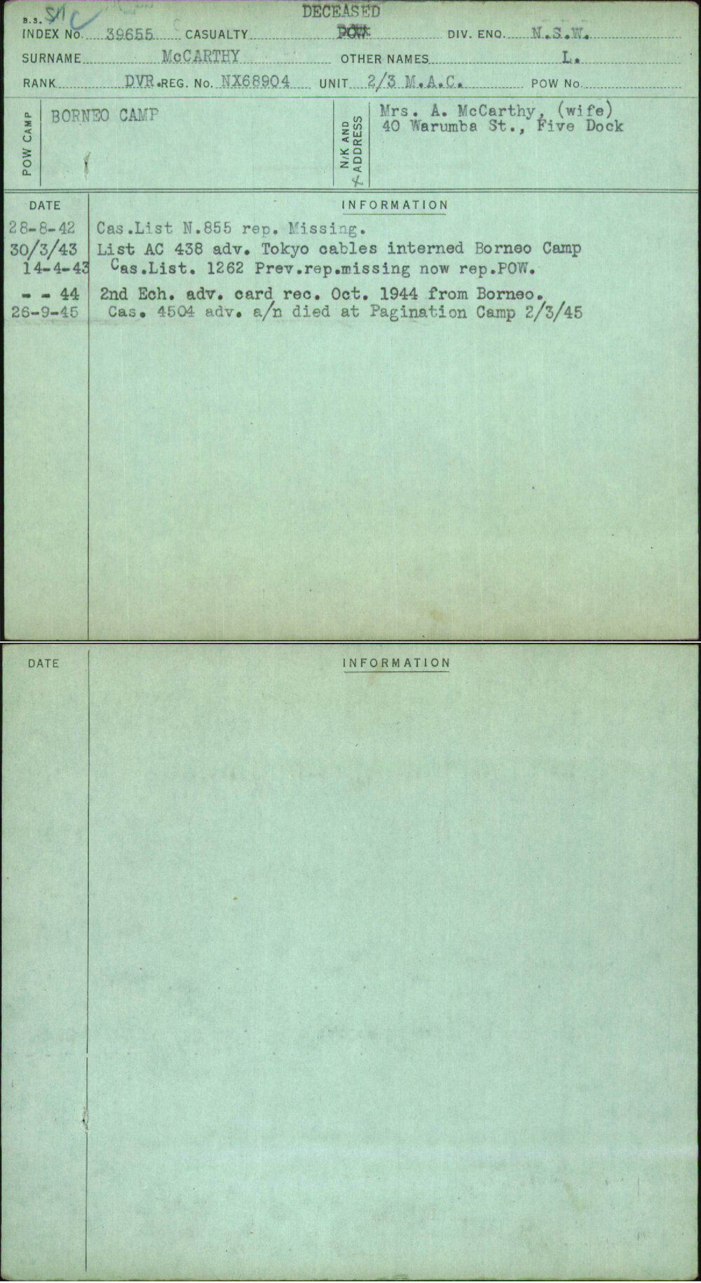 Mccarthy, L, NX68904