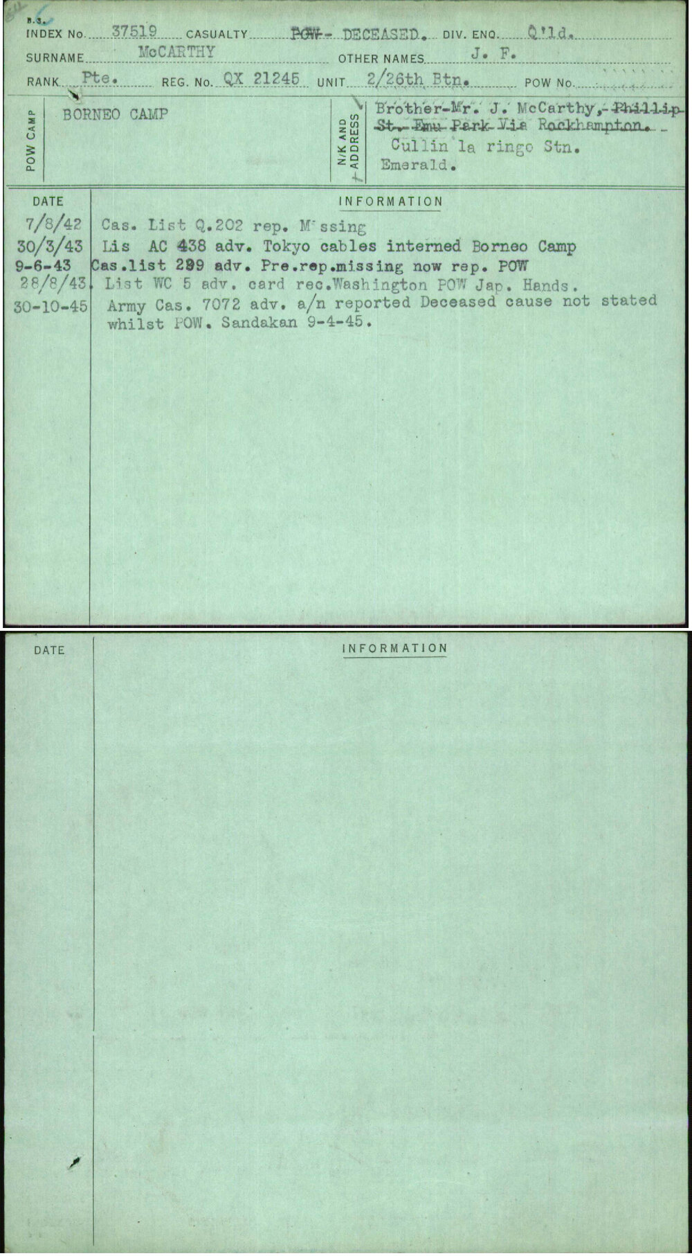Mccarthy, J F, QX21245