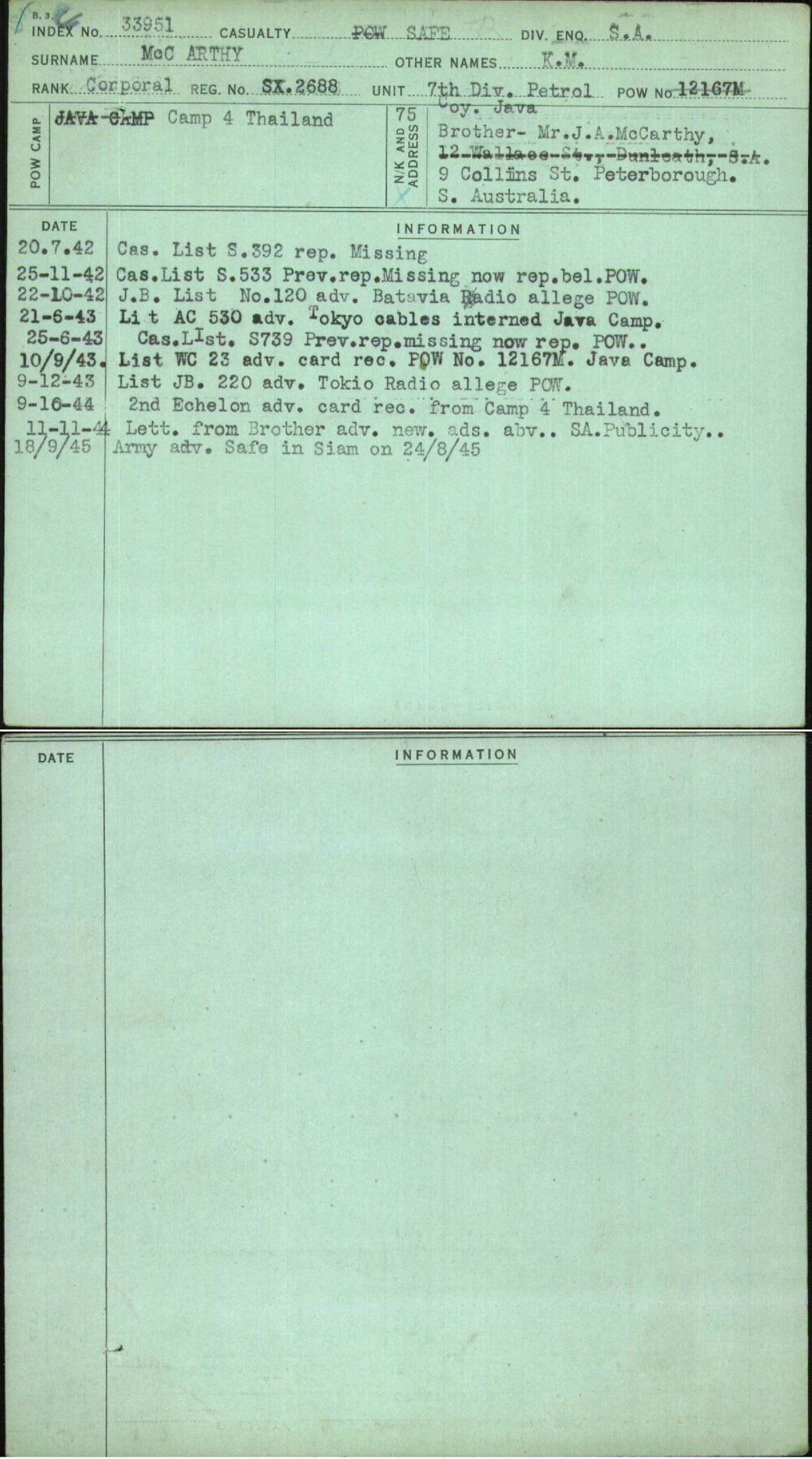 Mccarthy, K M, SX2688