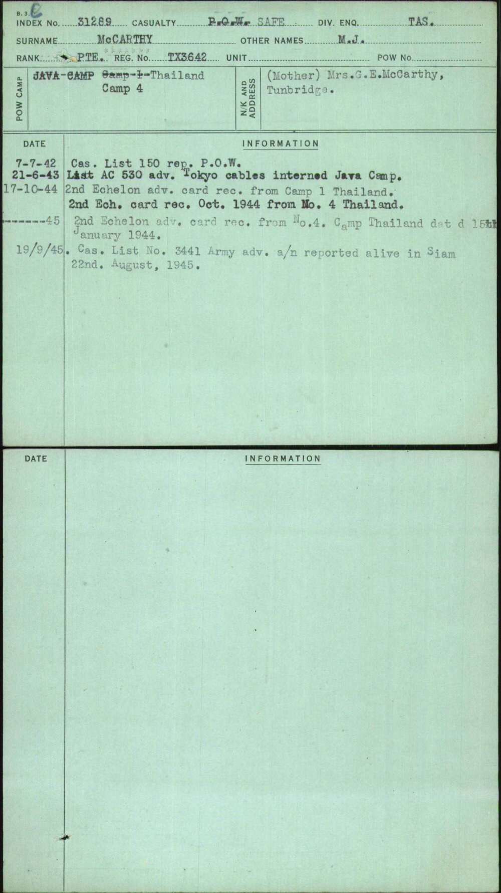 Mccarthy, M J, TX3642