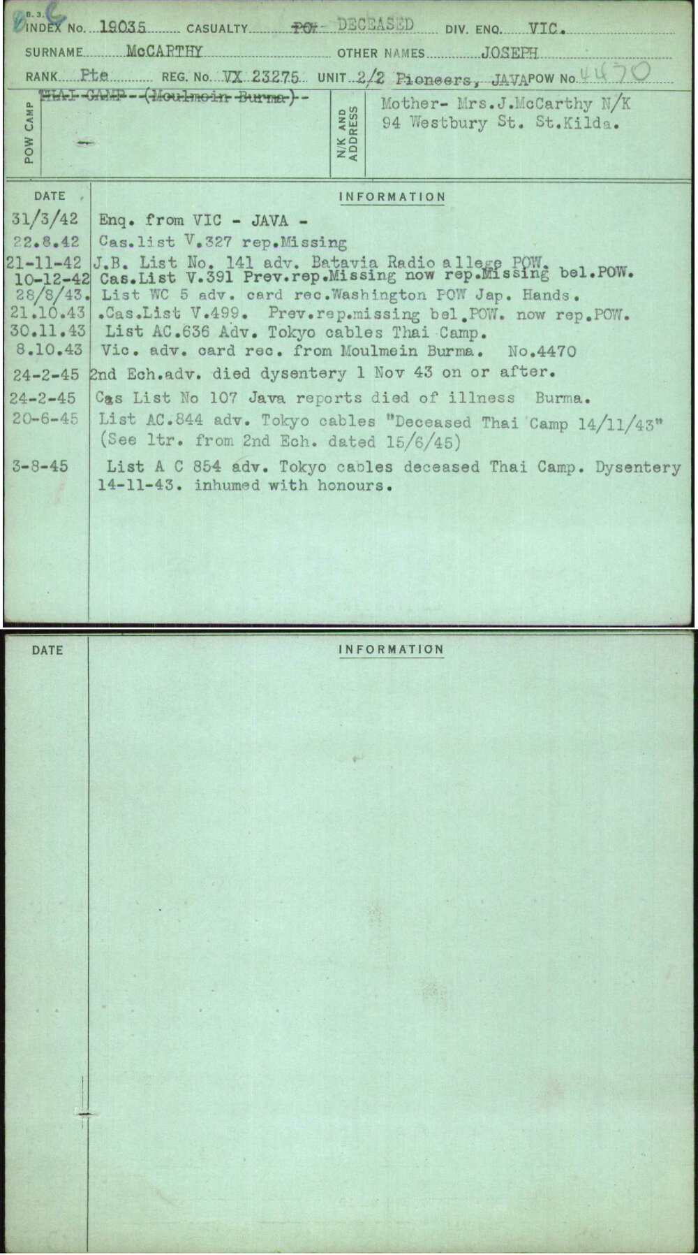 Mccarthy, Joseph, VX23275