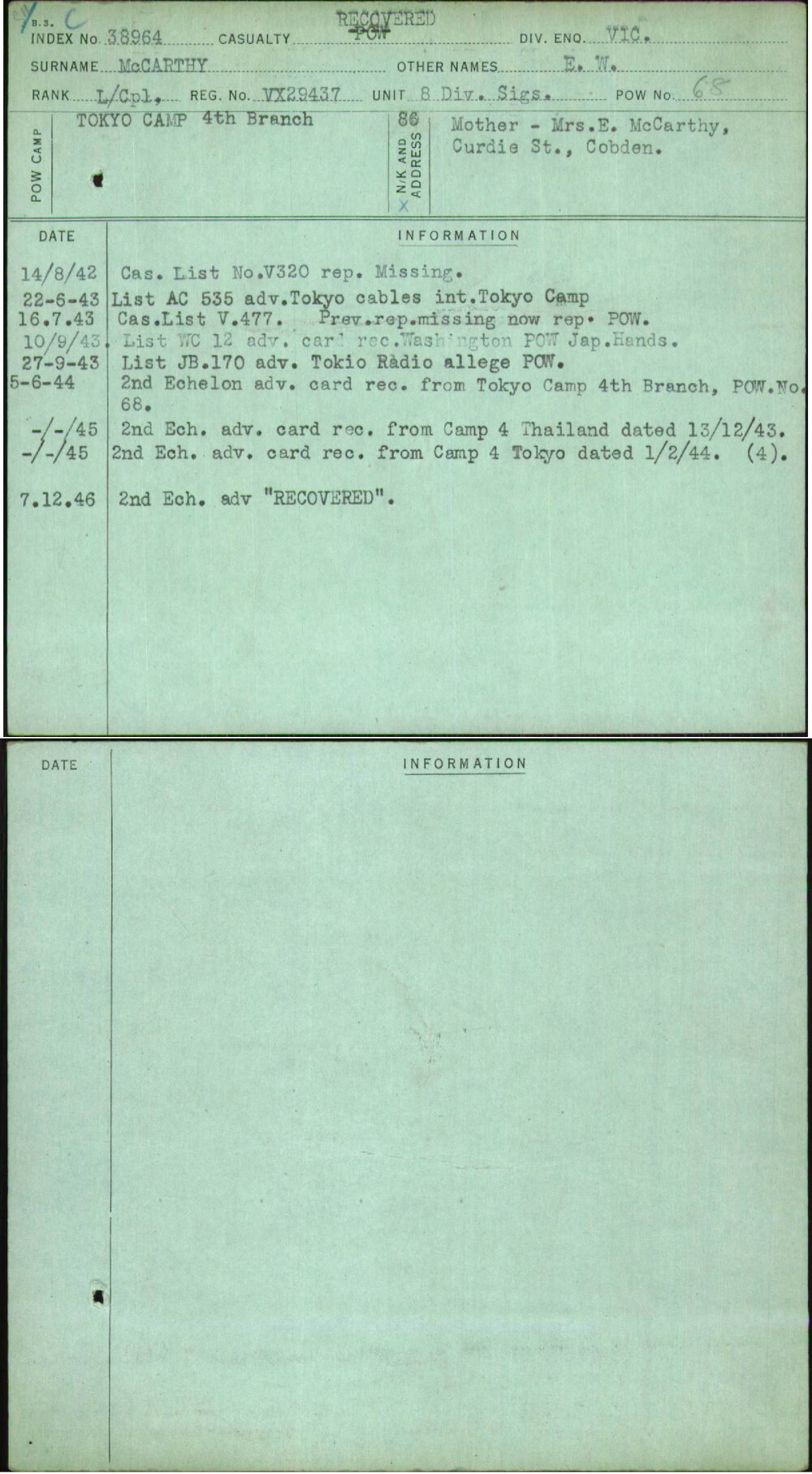Mccarthy, E W, VX29437