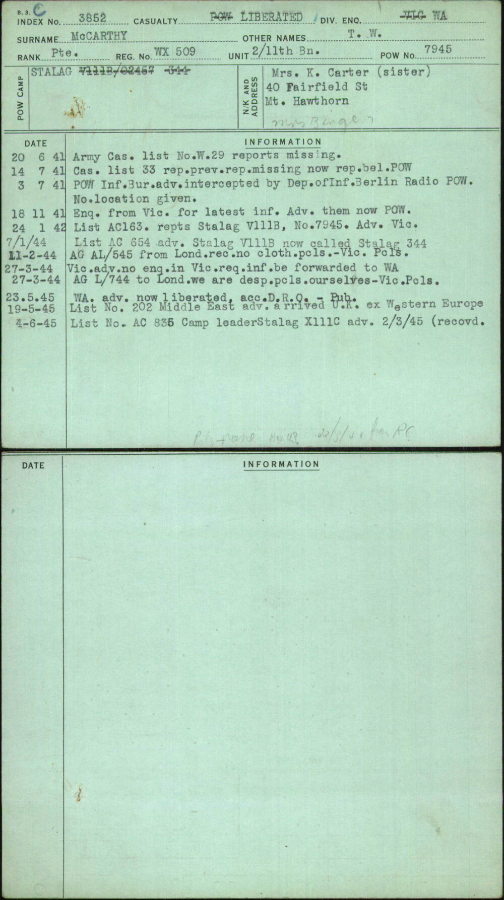 Mccarthy, T W, WX509