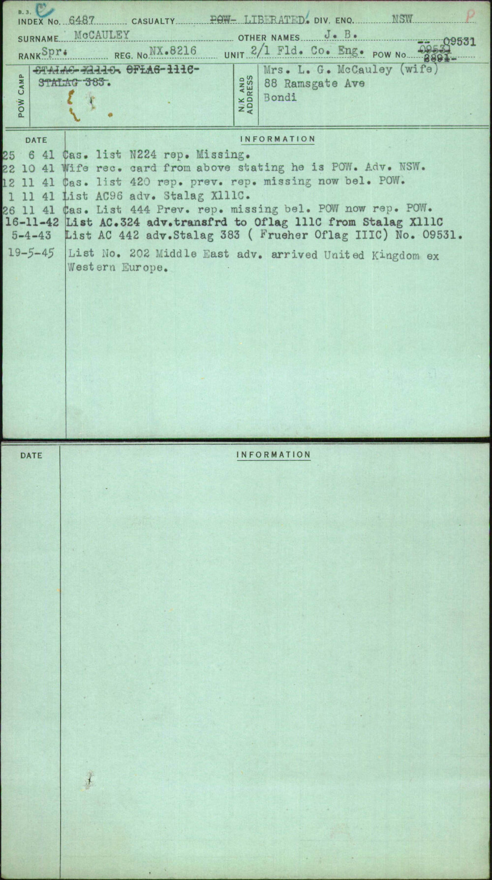 Mccauley, J B, NX8216