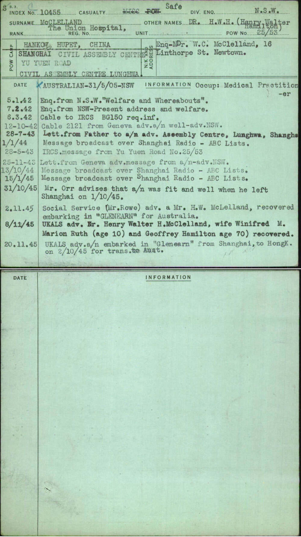 Mcclelland, Dr H W H (Henry Walter Hamilton), The Union Hospital
