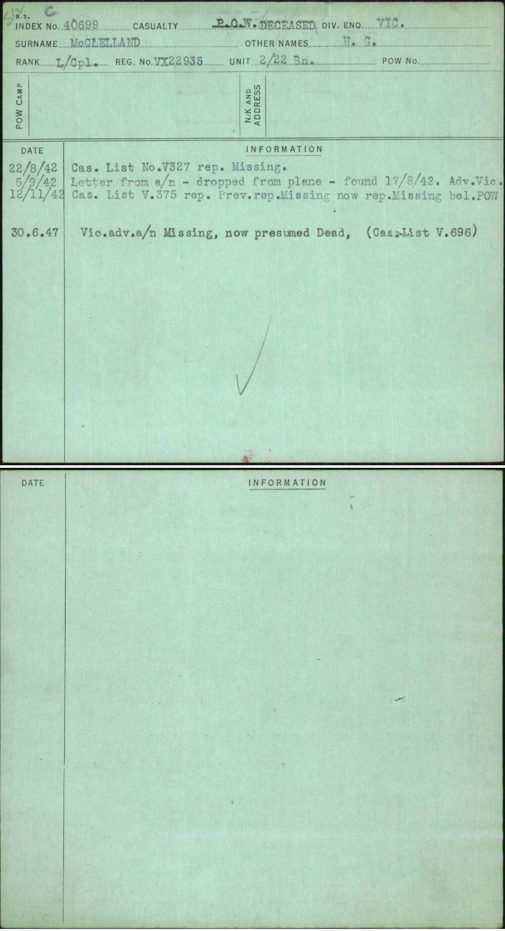 Mcclelland, H G, VX22935