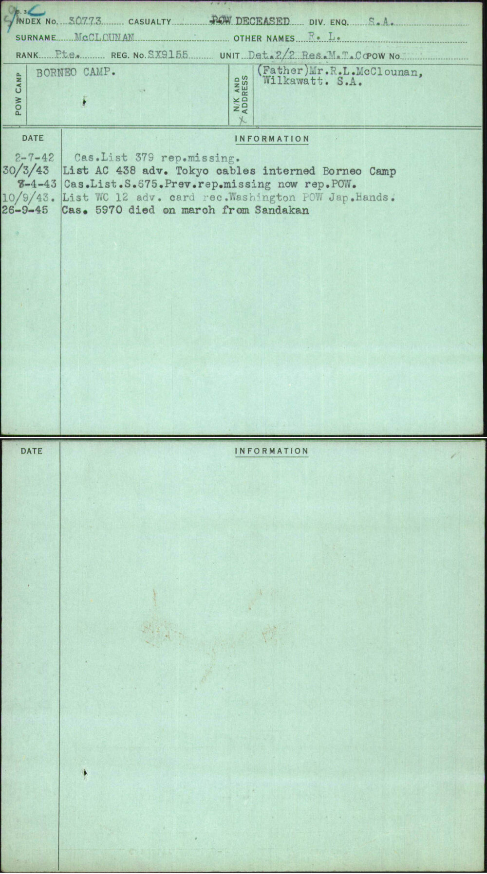 Mcclounan, R L, SX9155