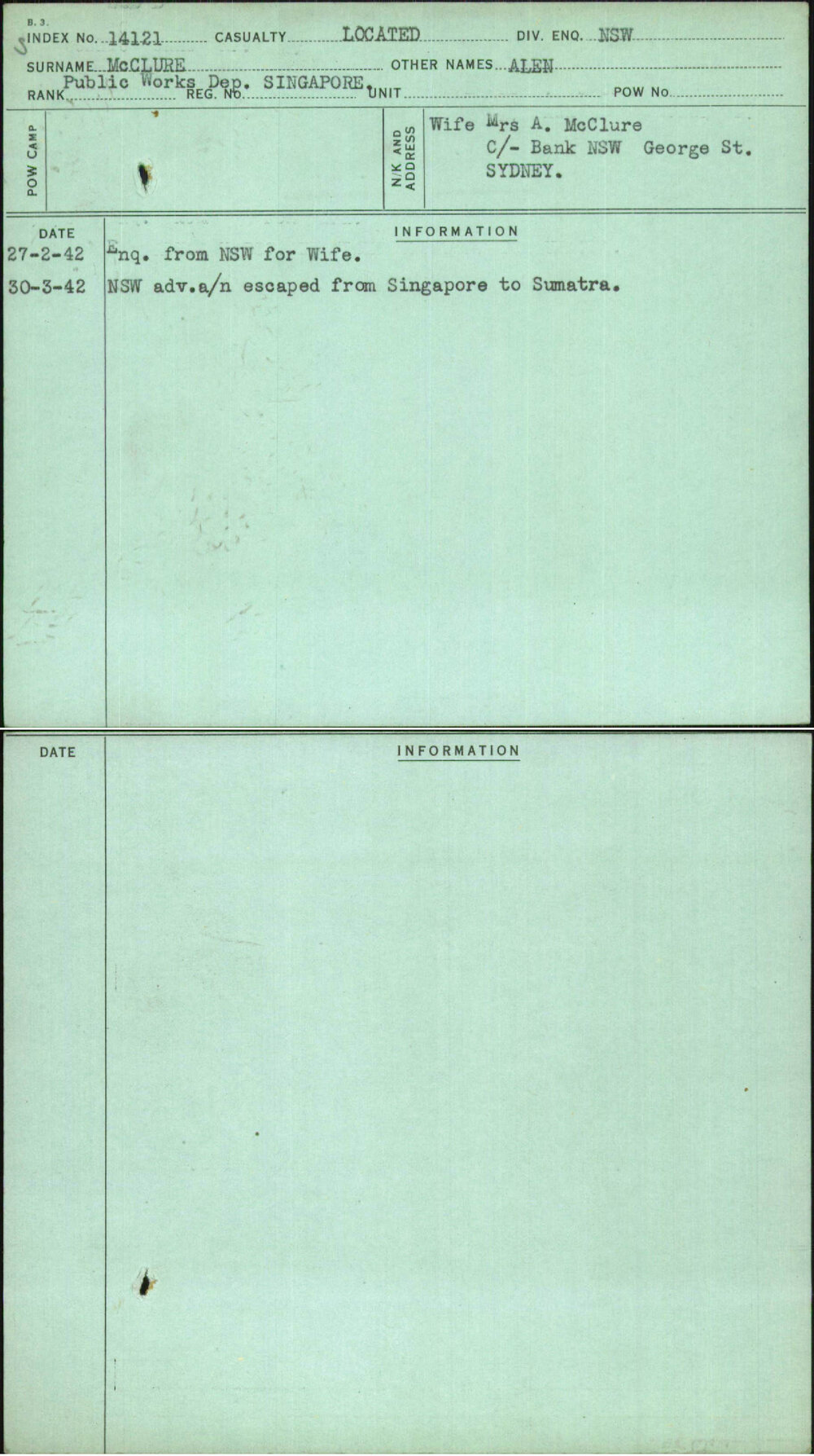 Mcclure, Alen, [No Service Number]