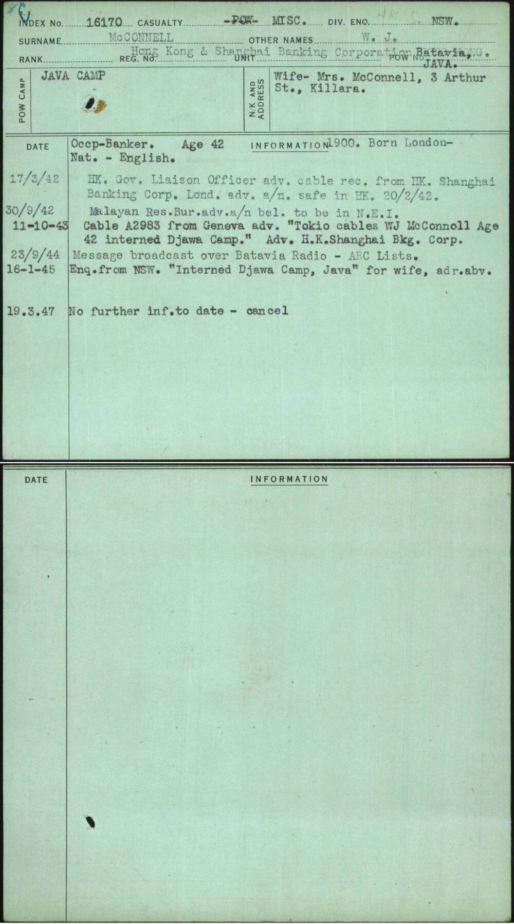 Mcconnell, W J, Hong Kong &amp; Shanghai Banking Corporation Hong Kong