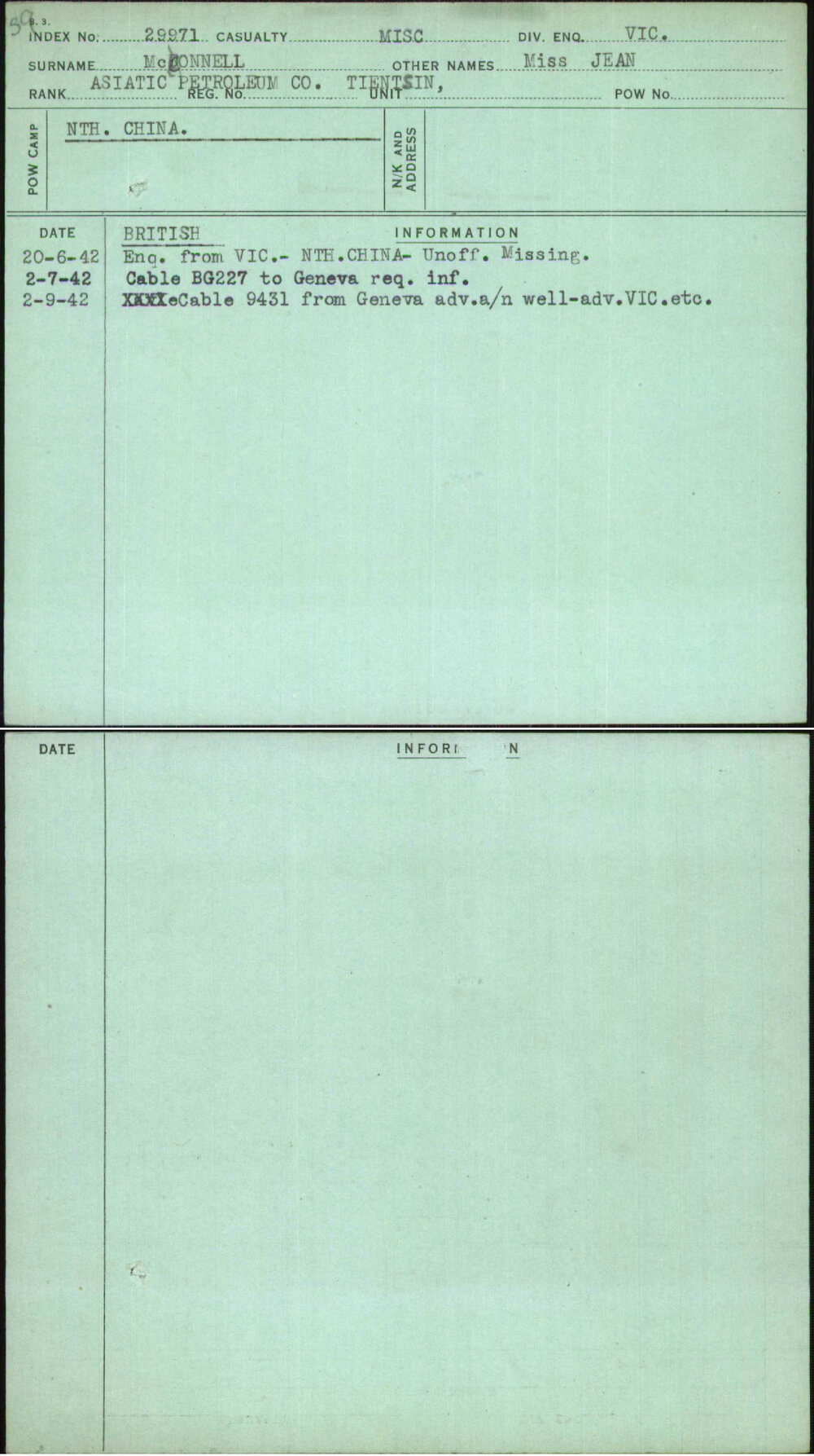 Mcconnell, Miss Jean, [No Service Number]