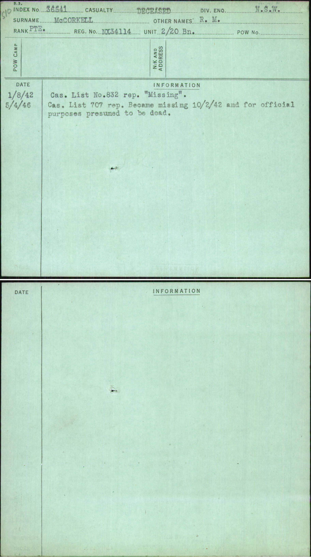 Mccorkell, R M, NX34114