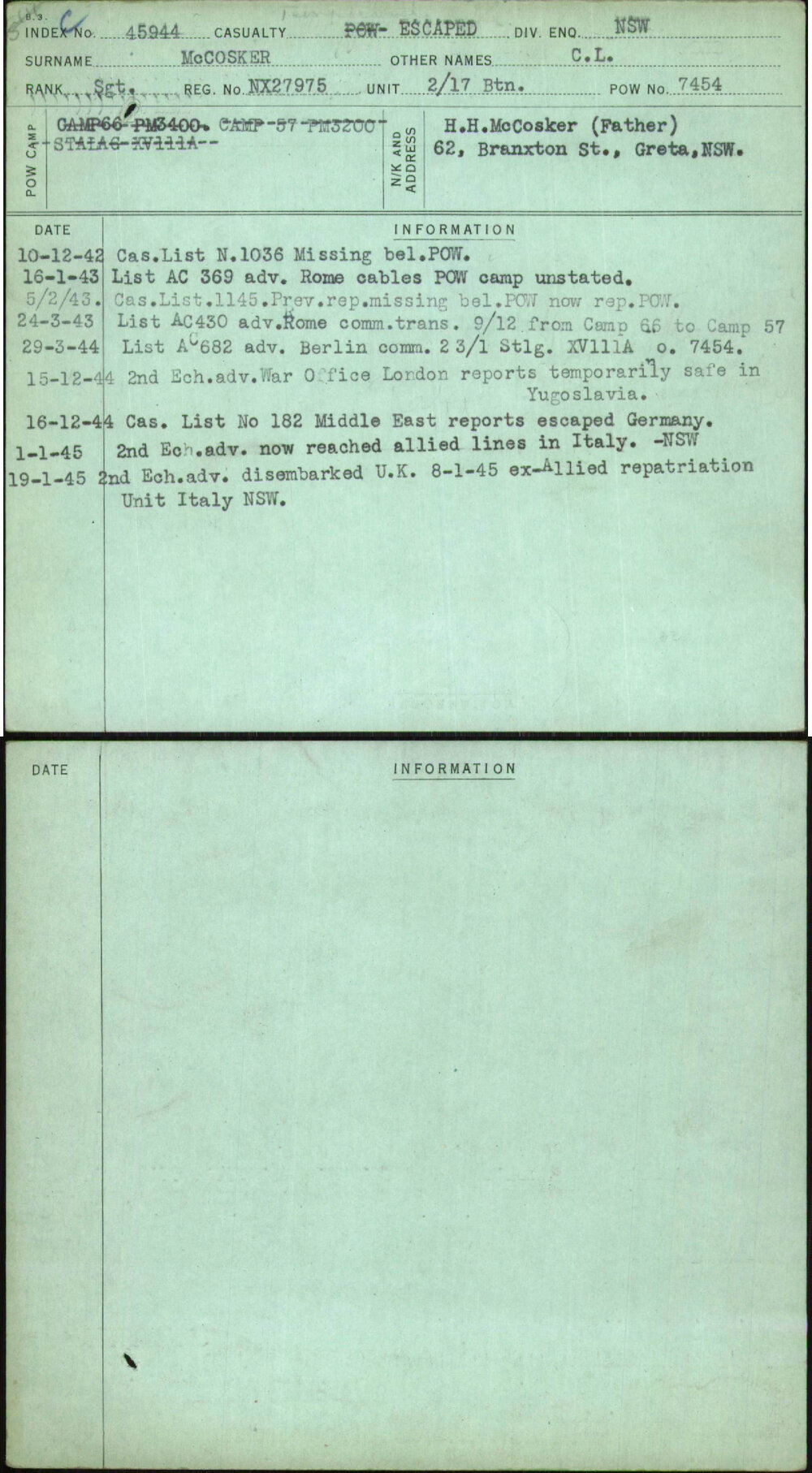 Mccosker, C L, NX27975