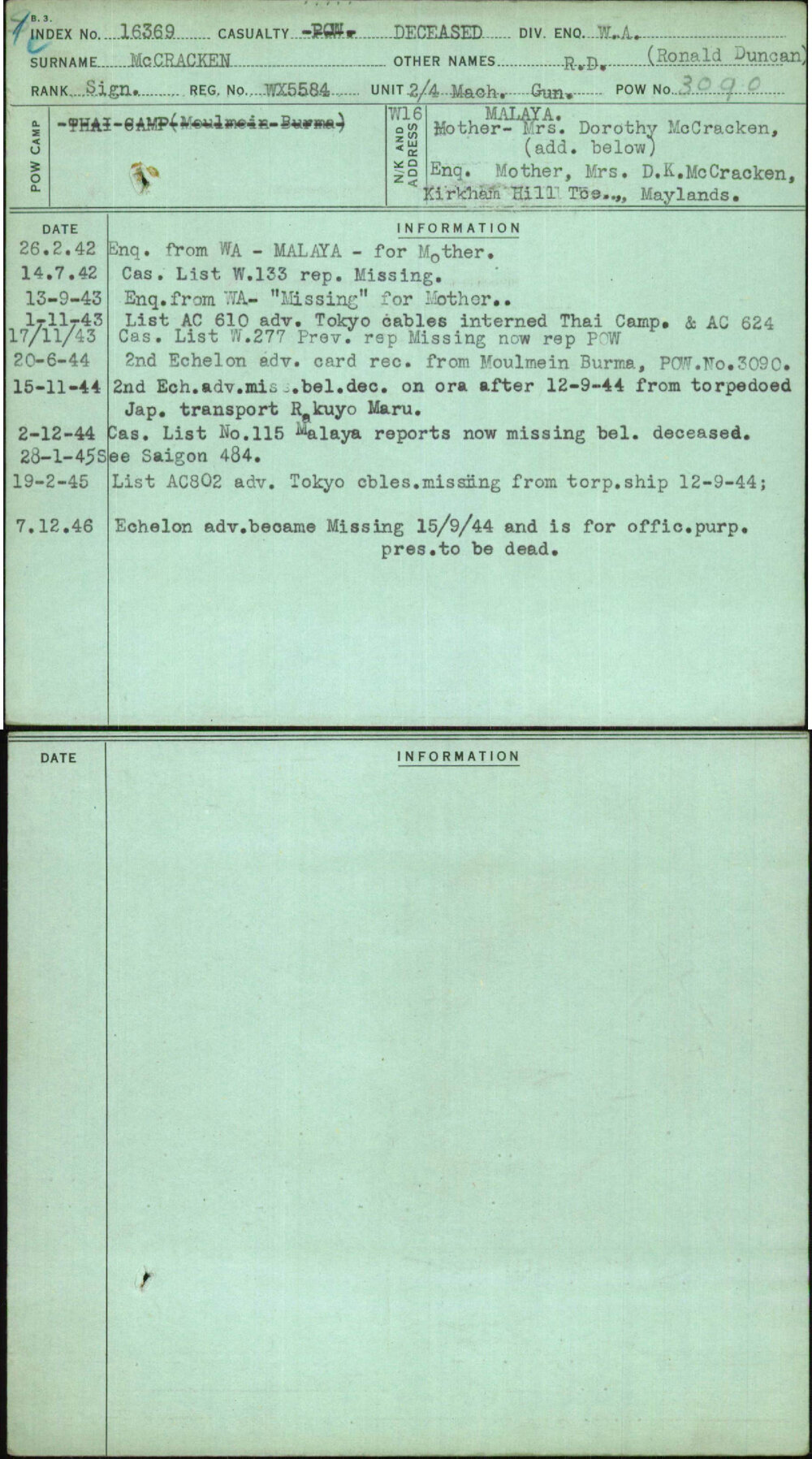 Mccracken, R D (Ronald Duncan), WX5584