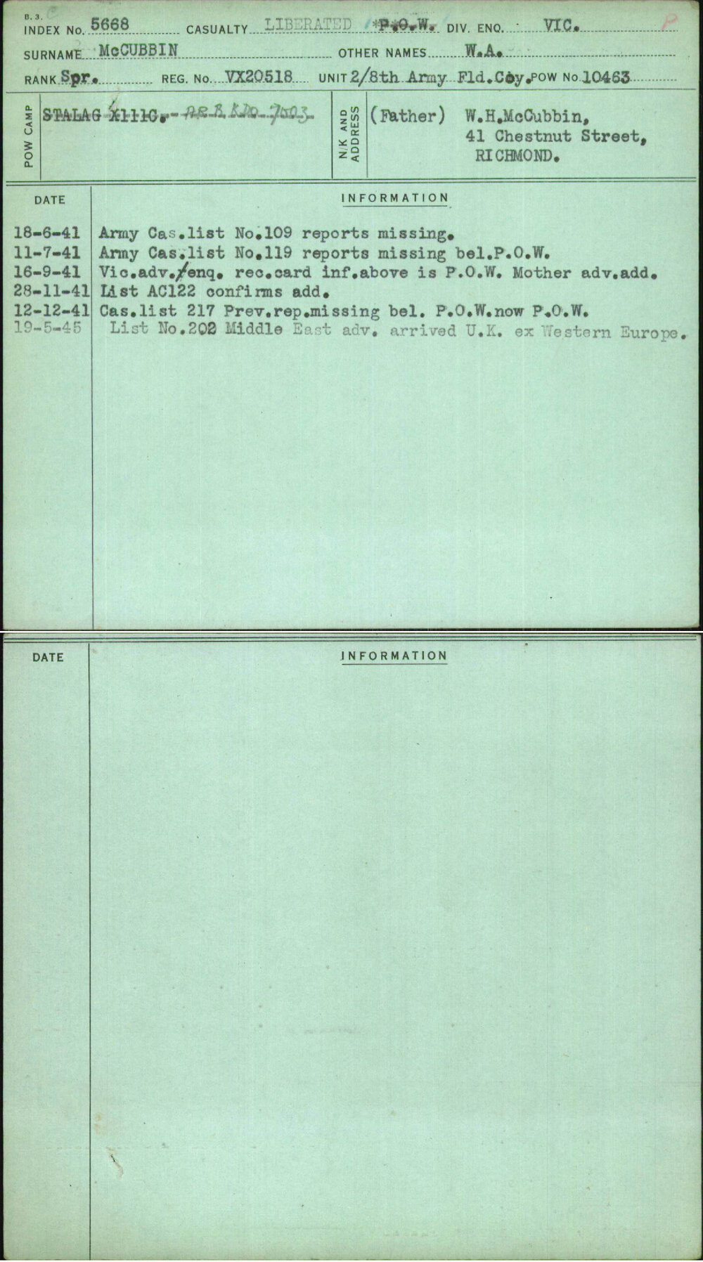 Mccubbin, W A, VX20518