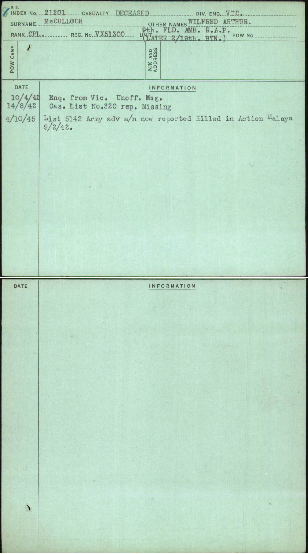 Mcculloch, Wilfred Arthur, VX51300