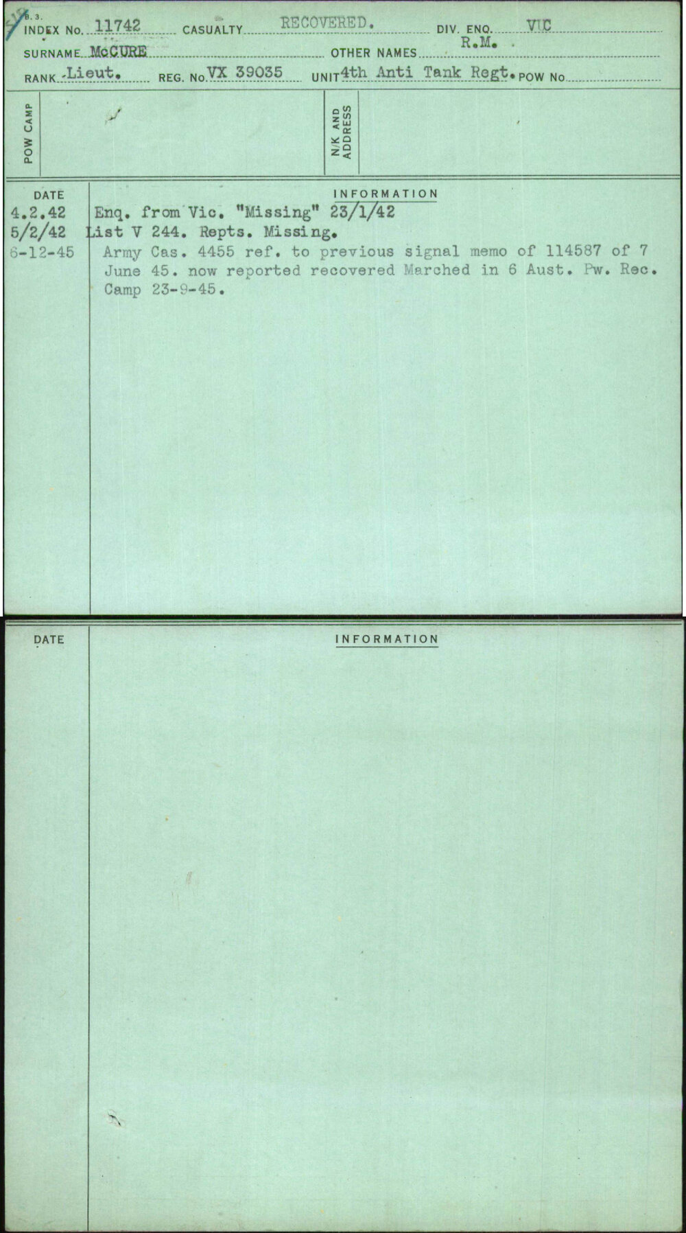 Mccure, R M, VX39035